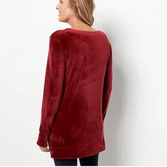 Cuddl Duds Double Plush Velour V-Neck Hi-Low Hem Long Sleeve Tunic Black Plus 1X - Picture 5 of 5